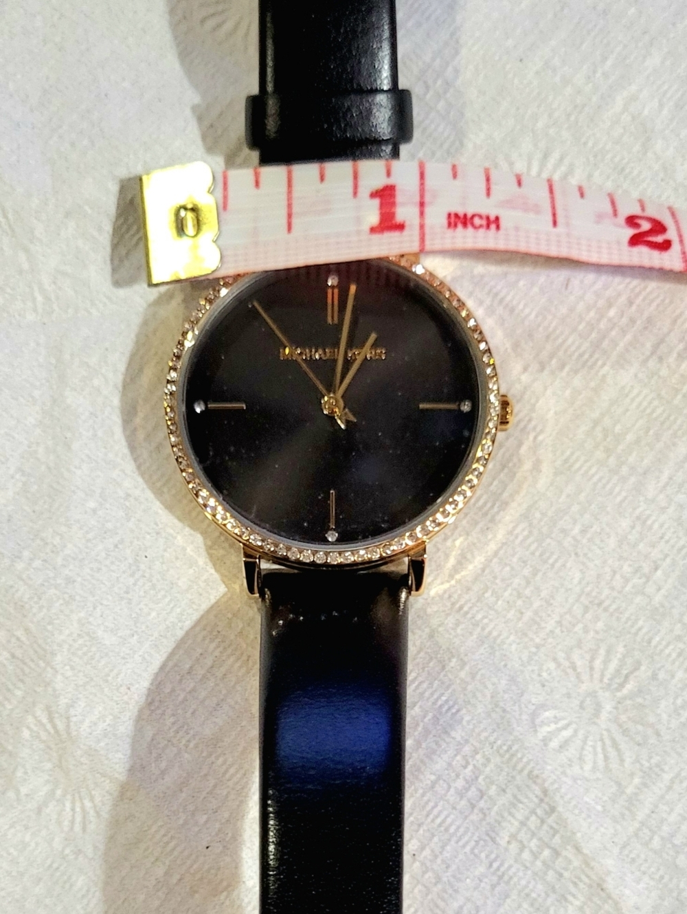 Womens Michael Kors Black Dial Leather Strap Watch with Gold Accents - Picture 5 of 9